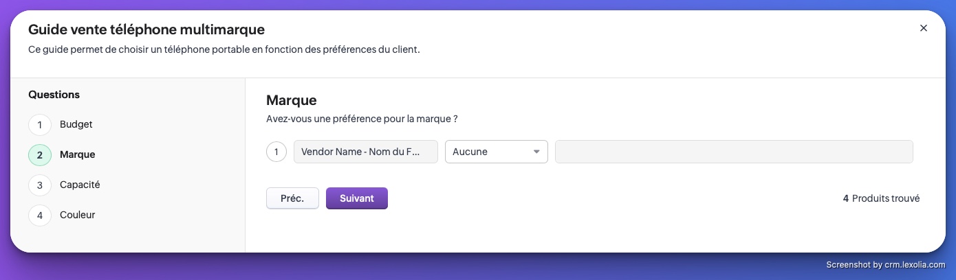 Aperçu d'un champ du formulaire des Ventes Guidées dans le devis dans Zoho CRM | CRM Lexolia